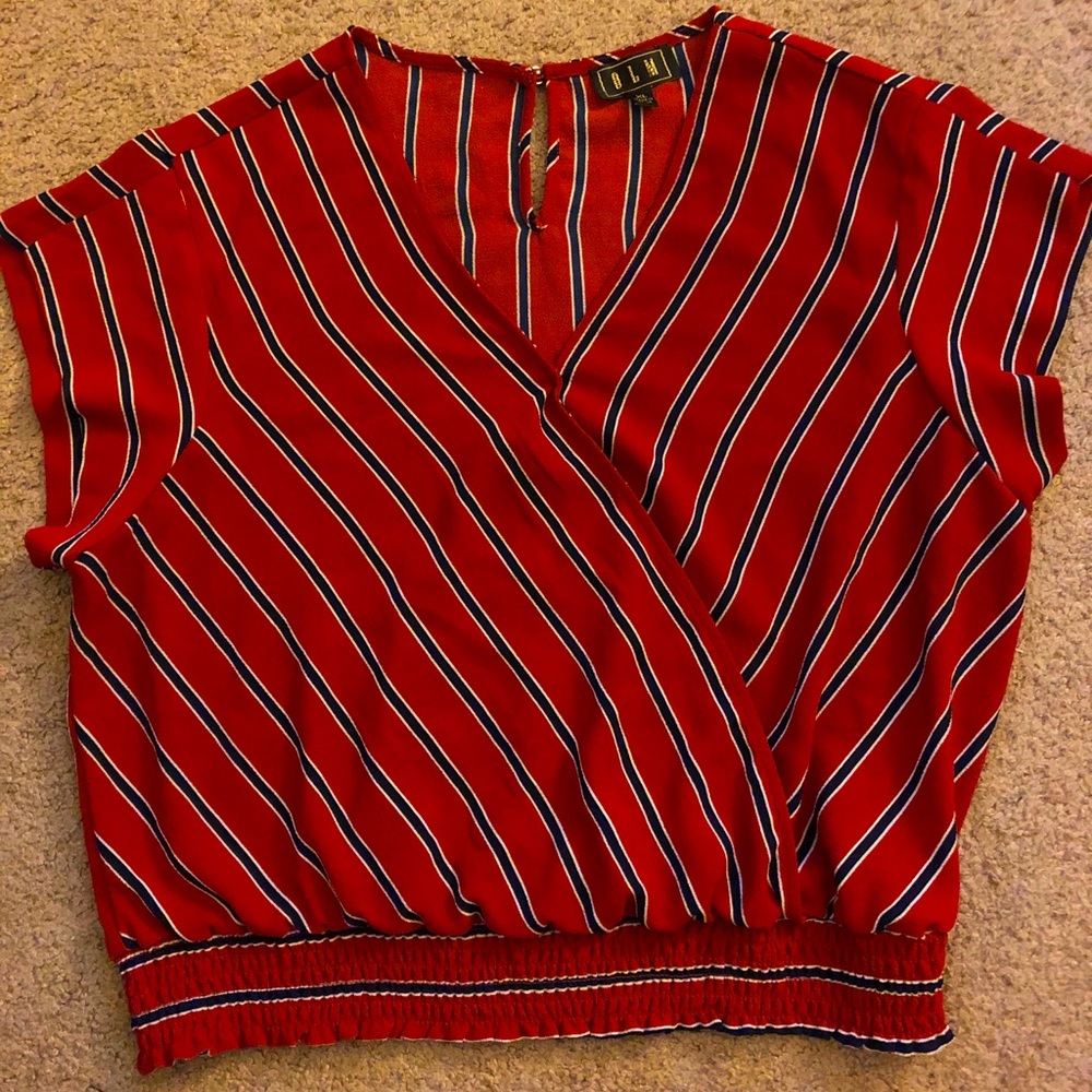Red Striped V-Neck Blouse